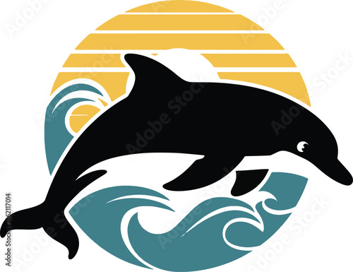 Black silhouette of a dolphin vector art design