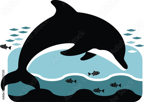 Black silhouette of a dolphin vector art design