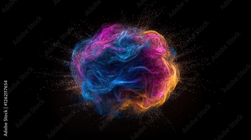 Vibrant abstract light art with multicolored energy swirls on black background Vibrant abstract light art with multicolored energy swirls on black background