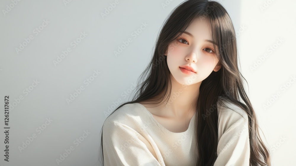 Young asian woman with long hair in natural light Young asian woman with long hair in natural light