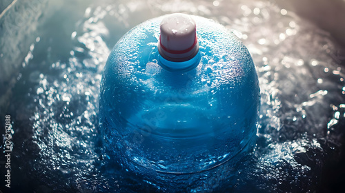 Water bottle cooling in water, bubbles, refreshing photo