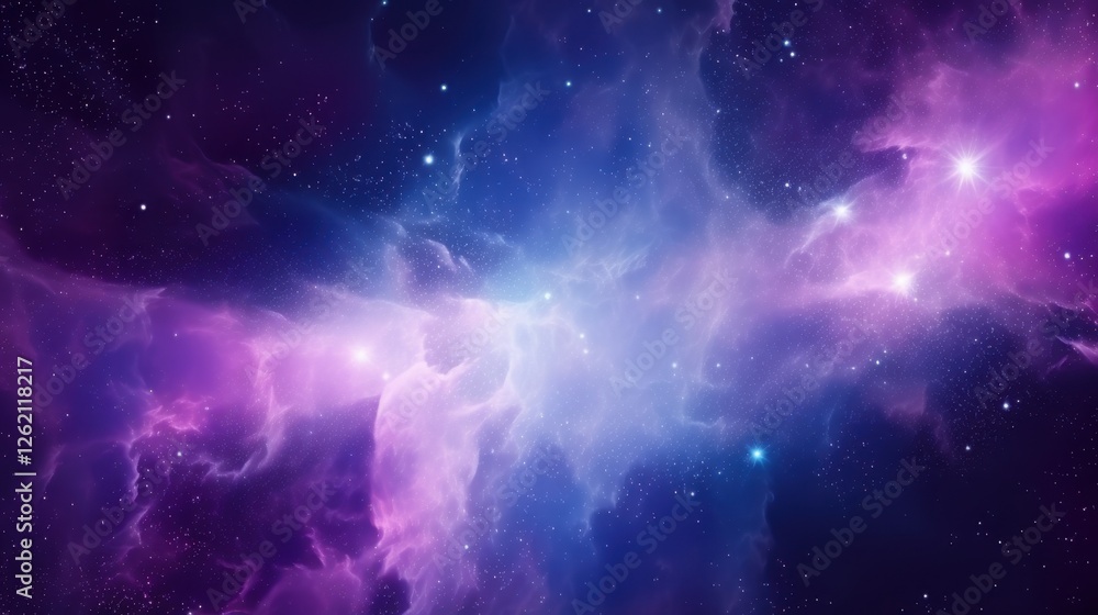 Obraz premium Vibrant cosmic nebula with purple and blue hues in deep space