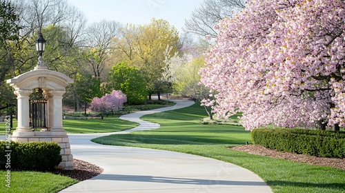 A couple pausing to admire the beauty of cherry blossoms in a park, with vibrant pink flowers framing their happy faces as they share a moment of joy. photo