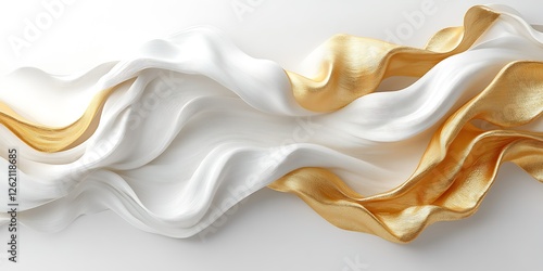 White and gold fabric flows, elegant design, abstract background, luxury branding