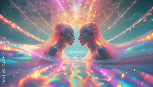 Surreal Fantasy Twin Reflection with Ethereal Light
