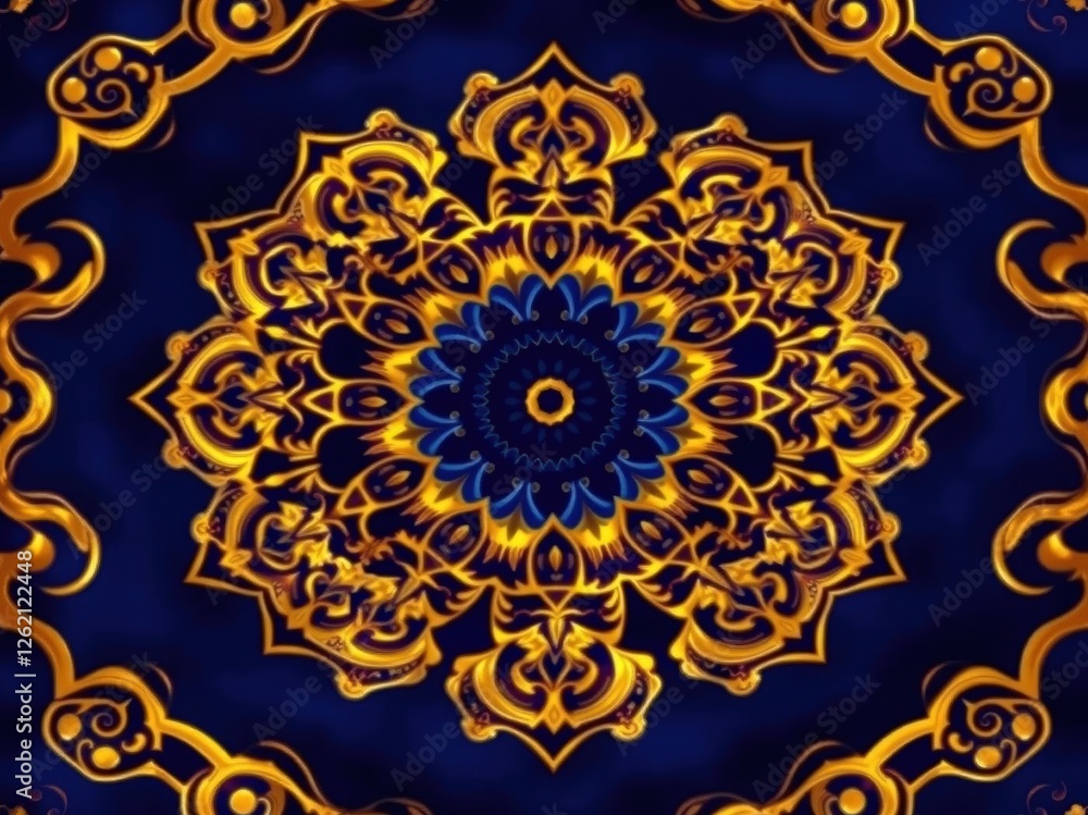 Ornate Mandala Design in Gold and Blue Ornate Mandala Design in Gold and Blue
