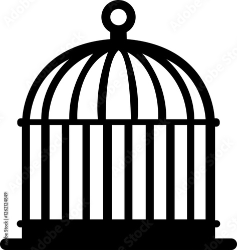 Bird cage icon.Set of closed empty bird cage silhouette icon vector illustration design.Metal animal transport hanging prison cages. Depicted without birds symbol of freedom and space.