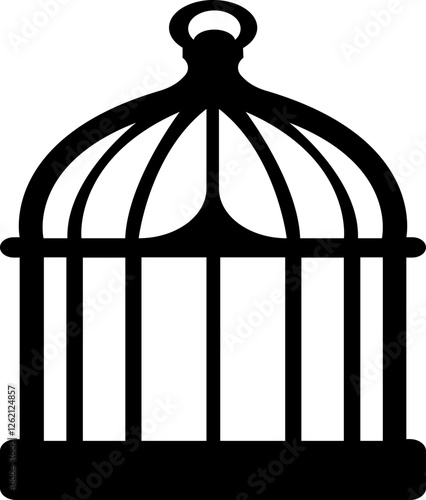 Bird cage icon.Set of closed empty bird cage silhouette icon vector illustration design.Metal animal transport hanging prison cages. Depicted without birds symbol of freedom and space.