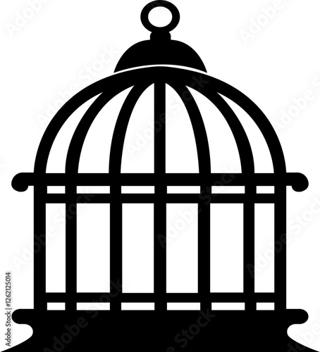 Bird cage icon.Set of closed empty bird cage silhouette icon vector illustration design.Metal animal transport hanging prison cages. Depicted without birds symbol of freedom and space.