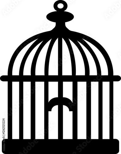 Bird cage icon.Set of closed empty bird cage silhouette icon vector illustration design.Metal animal transport hanging prison cages. Depicted without birds symbol of freedom and space.