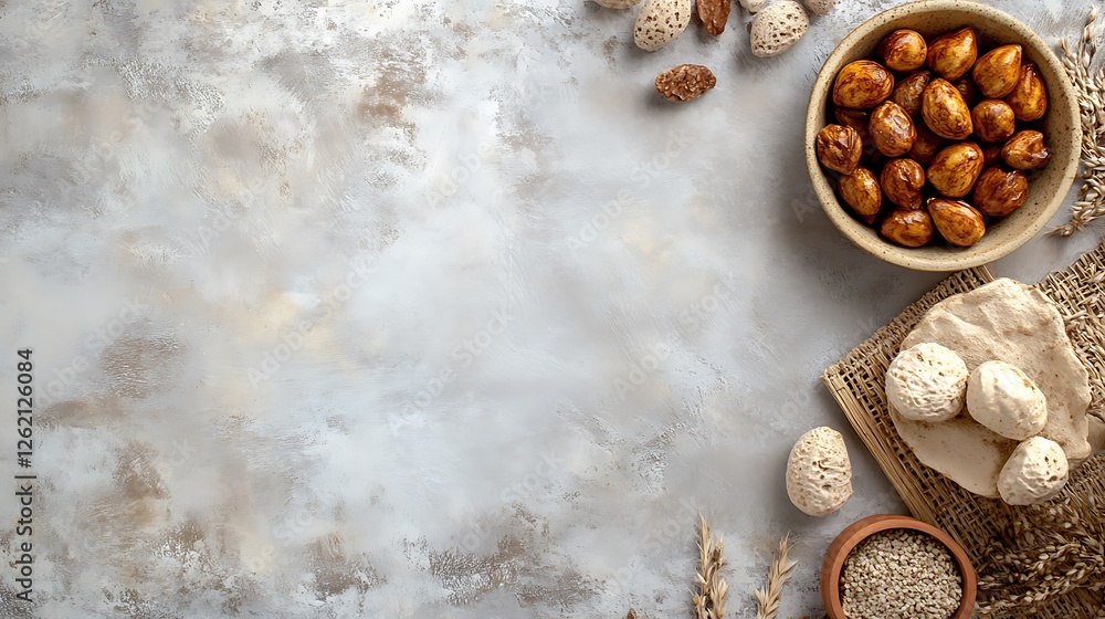 Gourmet Nuts Seeds and Grains Arranged on a Table Gourmet Nuts Seeds and Grains Arranged on a Table