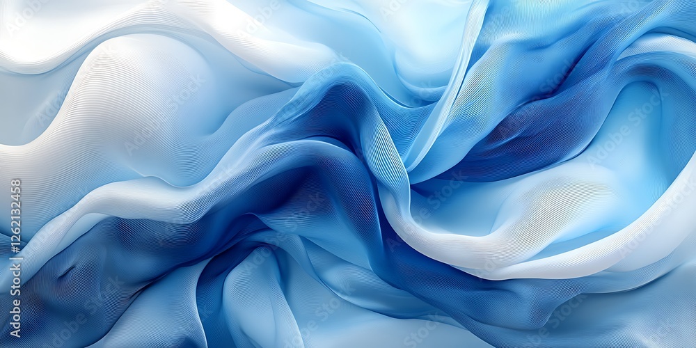 Fototapeta premium Blue silk fabric waves, abstract background. Design texture