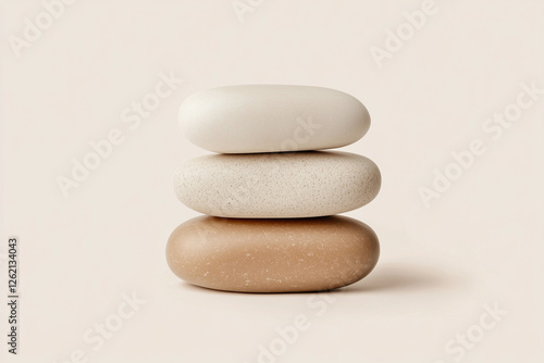  Nature’s Geometry Three Balanced Stones on a Neutral, Tranquil Surface.