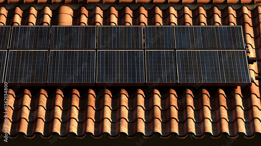 House with tiled roof covered with solar panels House with tiled roof covered with solar panels