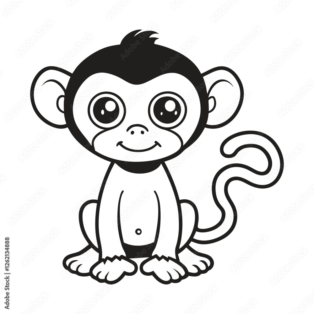 Fototapeta premium Vector illustration of monkey isolated on white background. Coloring book.