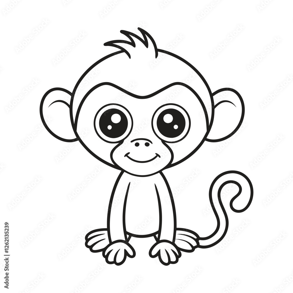 Vector illustration of monkey isolated on white background. Coloring book. Vector illustration of monkey isolated on white background. Coloring book.