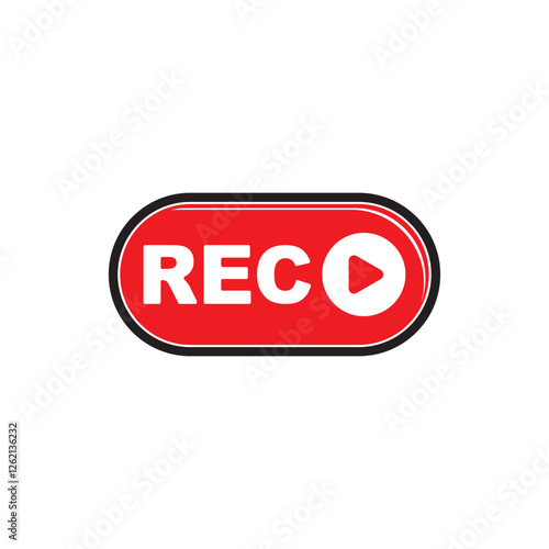 Recording sign, red panel, rec, vector symbol isolated on white background.