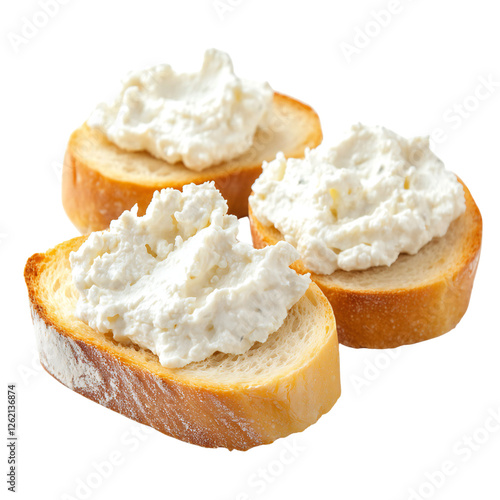 Slices of French Bread with Creamy Cottage Cheese Spread photo