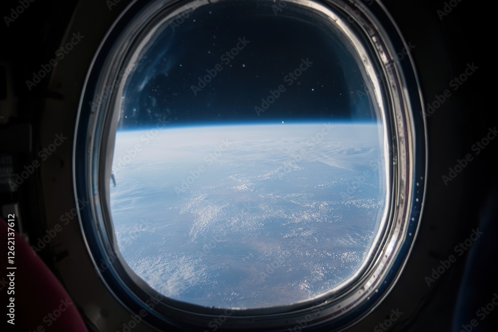 View of Earth from a spacecraft drifting into outer space, Drifting out into outer space as viewed through a space vehicle window View of Earth from a spacecraft drifting into outer space, Drifting out into outer space as viewed through a space vehicle window