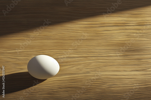 Pure Simplicity A Single White Egg Resting on the Warmth of a Wooden Surface.