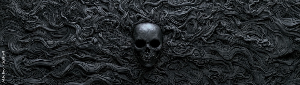 A dark, textured background features a prominent skull, creating a haunting and eerie atmosphere. A dark, textured background features a prominent skull, creating a haunting and eerie atmosphere.