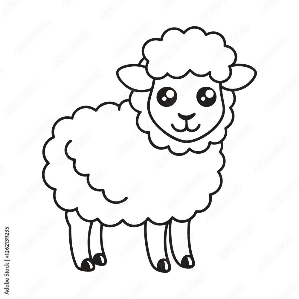 Vector illustration of sheep isolated on white background. For kids coloring book. Vector illustration of sheep isolated on white background. For kids coloring book.