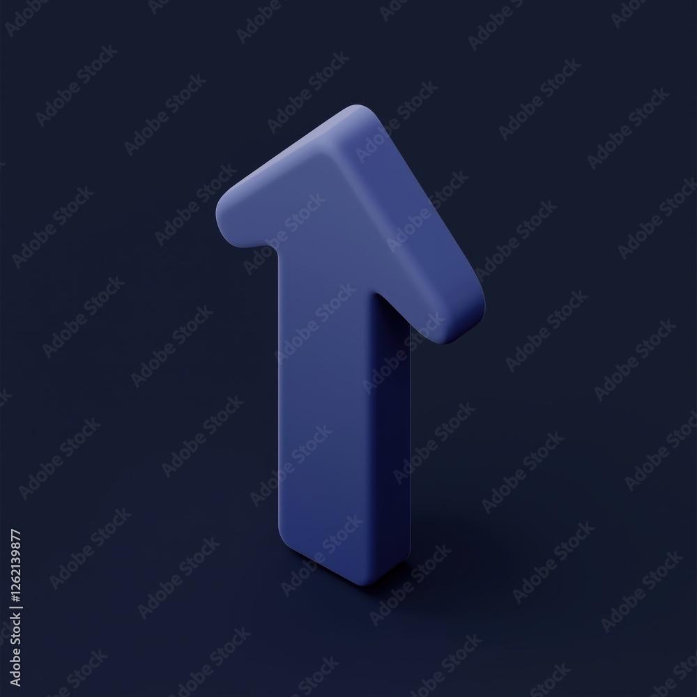 A minimalist 3D arrow pointing upwards rendered in a solid blue color against a dark background It has rounded edges casting soft shadows A minimalist 3D arrow pointing upwards rendered in a solid blue color against a dark background It has rounded edges casting soft shadows