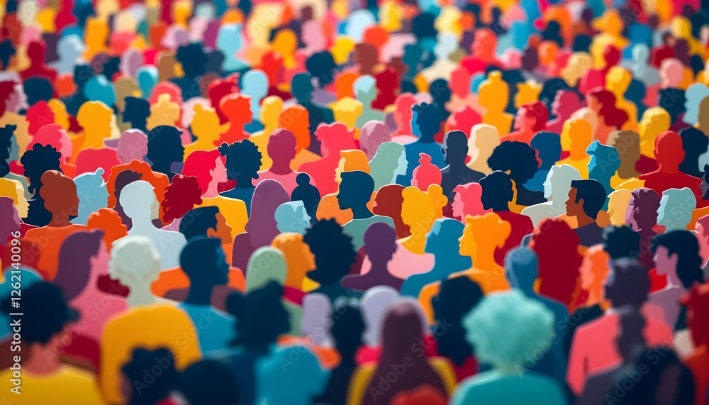 Fototapeta premium A vibrant paper cutout collage of a diverse crowd with dynamic layers and colors.