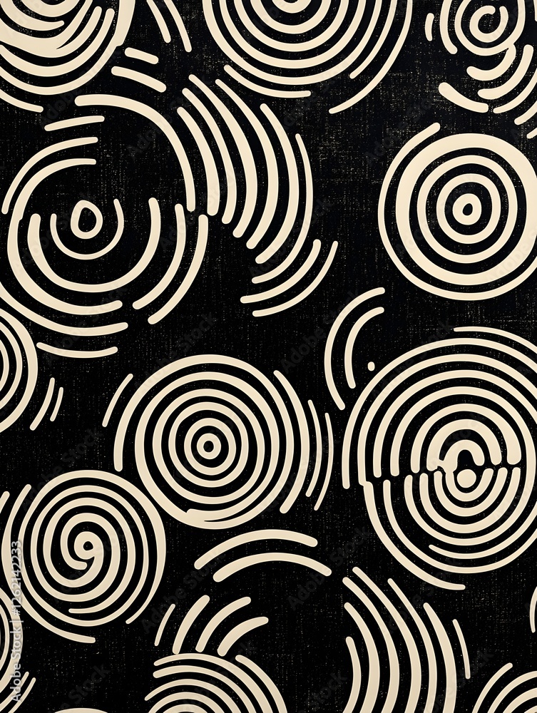 Obraz premium Mesmerizing Abstract Geometric Concentric Circles and Rings Forming a Hypnotic Repeating Pattern in Black and White