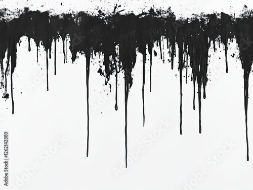 Wallpaper Mural Black paint drips on white background, abstract art texture Torontodigital.ca
