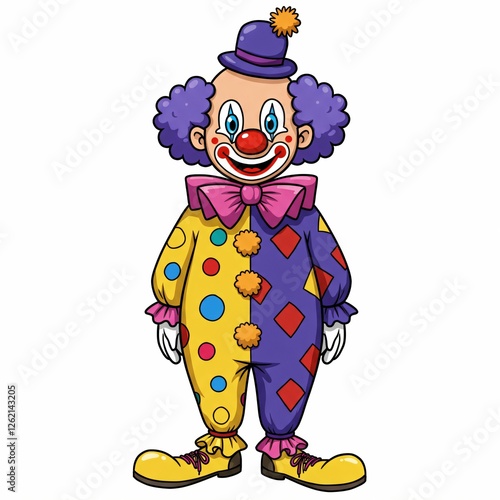 Colorful cartoon clown illustration.