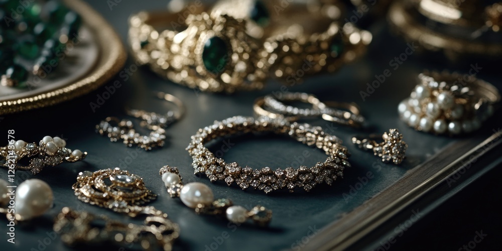 Elegant assortment of gold and silver jewelry pieces with various gemstone adornments.