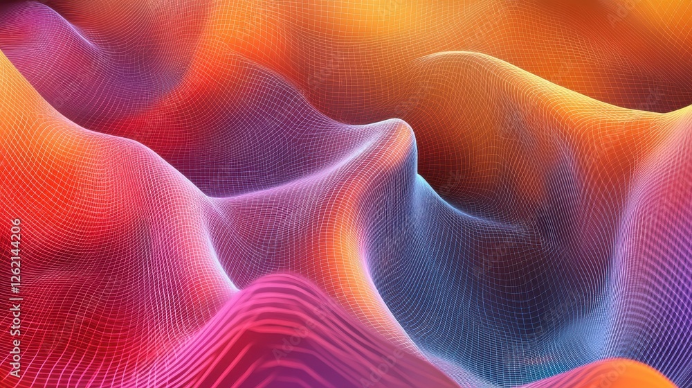 Obraz premium Vibrant Abstract Wave Patterns in Colorful 3D Terrain Visualization