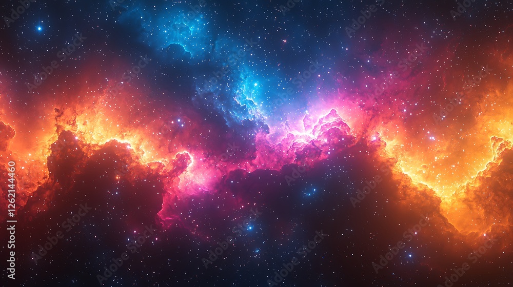 Obraz premium Cosmic Dance of Fire and Ice: A mesmerizing cosmic landscape where vibrant hues of red, orange and blue collide in a breathtaking nebula.