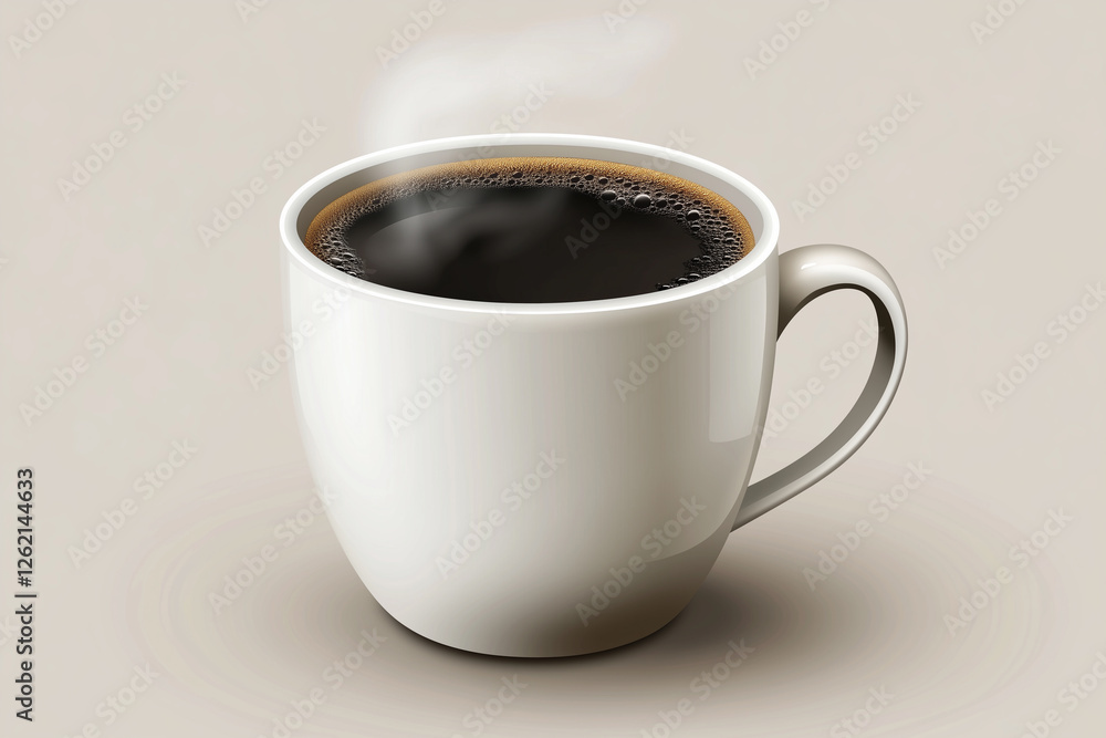 Steam and Stillness Dark Black Coffee in a Pristine White Mug on a Soft Gray Surface. Steam and Stillness Dark Black Coffee in a Pristine White Mug on a Soft Gray Surface.