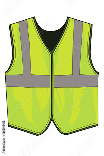Neon green reflective safety vest isolated on white background, providing high visibility and protection for workers in hazardous environments hi vis hi-vis
