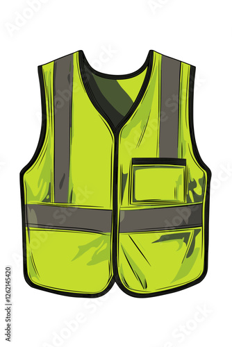 Neon green reflective safety vest isolated on white background, providing high visibility and protection for workers in hazardous environments hi vis hi-vis