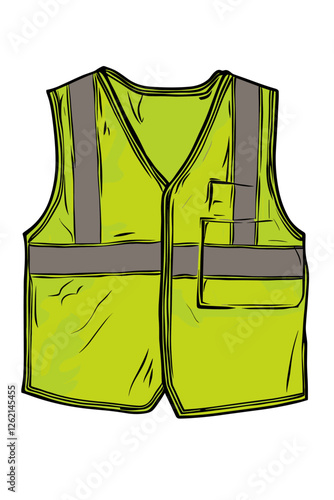 Neon green reflective safety vest isolated on white background, providing high visibility and protection for workers in hazardous environments hi vis hi-vis