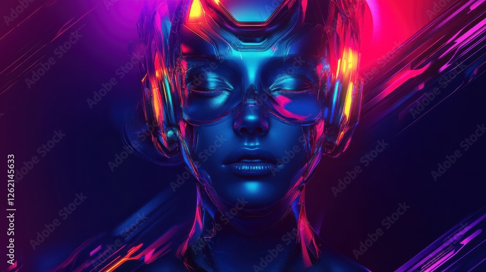 Futuristic Abstract Portrait of a Stylish Woman with Headphones Futuristic Abstract Portrait of a Stylish Woman with Headphones