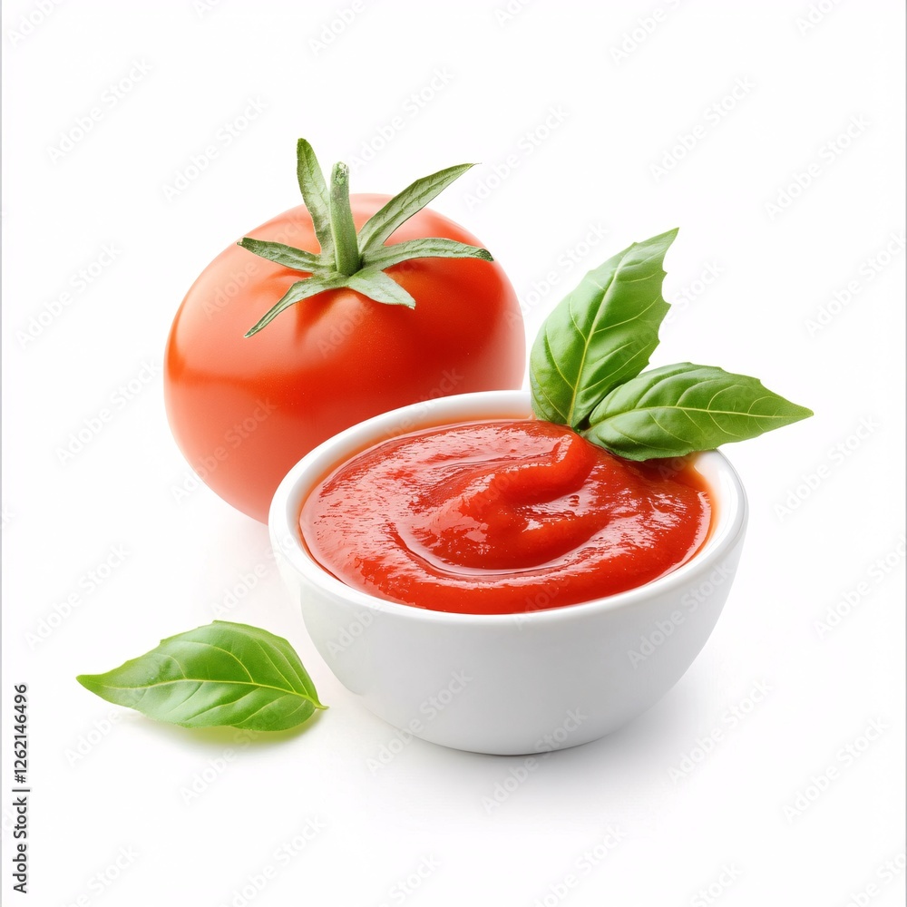 Fresh Tomato with Basil and Delicious Red Sauce in a Bowl Fresh Tomato with Basil and Delicious Red Sauce in a Bowl