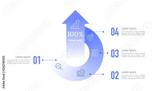 Circle infographic with arrows. 4 process to success. Plan, Strategy, Presentation and Marketing. Vector illustration.
