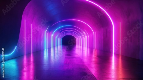 Futuristic Neon Tunnel with Vibrant Purple and Blue Lighting Effects