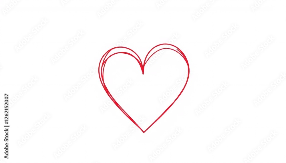 Minimalistic Red Heart Line Drawing on White Background Minimalistic Red Heart Line Drawing on White Background