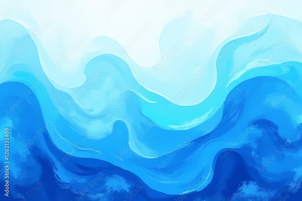Fototapeta premium Abstract Blue Waves Painting - Artistic Ocean Design