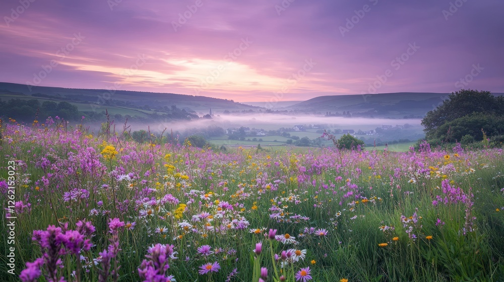 Sunrise over misty valley wildflowers (1) Sunrise over misty valley wildflowers (1)