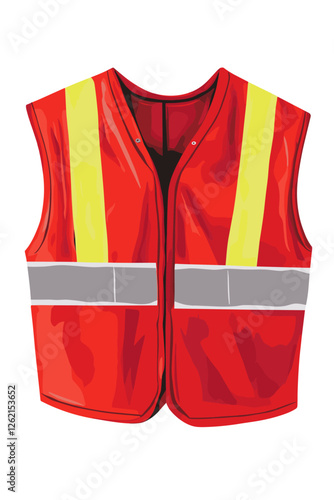 Red reflective safety vest isolated on white background, providing high visibility and protection for workers in hazardous environments hi vis hi-vis