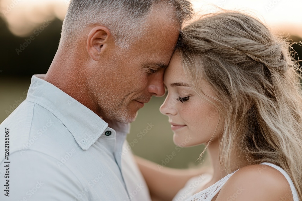 Intimate moment shared between couple, warm sunlight enhances de Intimate moment shared between couple, warm sunlight enhances de