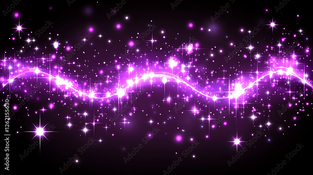 Fototapeta premium Luminous Purple Cosmic Wave with Glittering Stars Decorative Background Design Element Creation