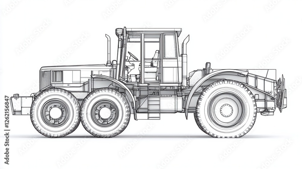 Fototapeta premium Detailed Blueprint of Industrial Tractor with Skid Steer Design
