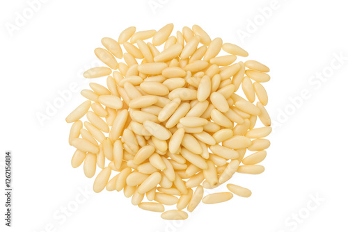 Fotografie Shelled European pine nuts isolated on white background with full depth of field